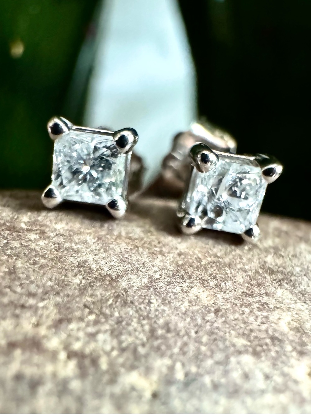 14k Princess cut Diamond Stud Earrings